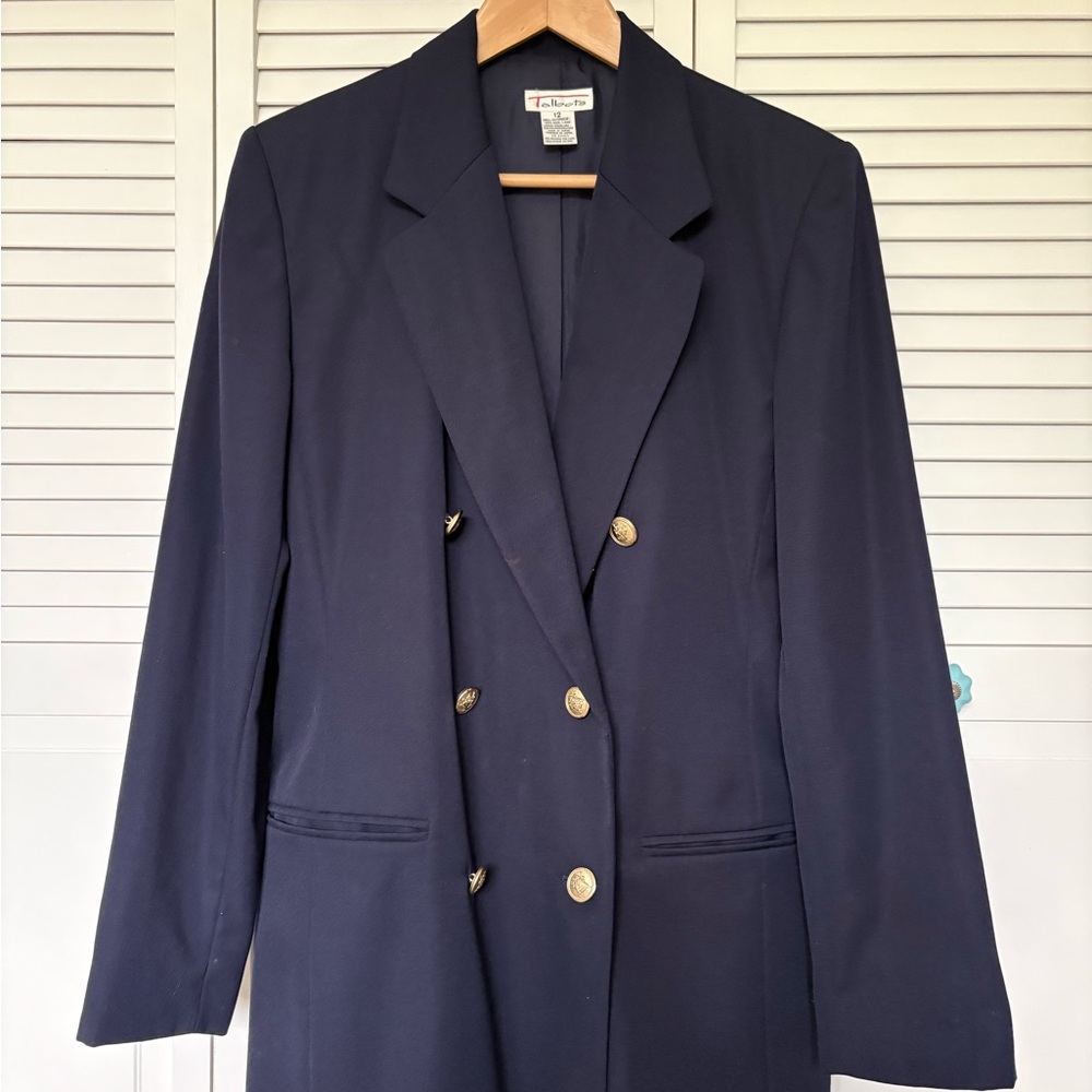 Elegant Talbots Navy Blue Double-Breasted Women's Blazer